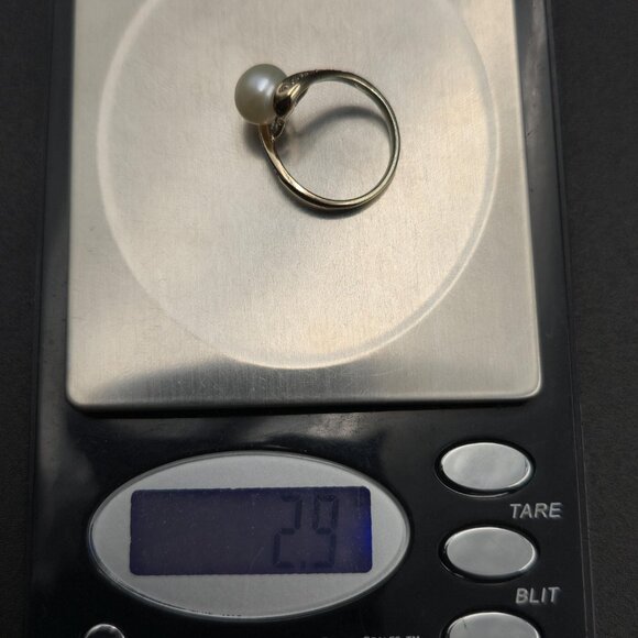 Size 6 Sterling Silver Genuine Pearl With Diamond Accents Band Ring A6190 - Picture 7 of 7